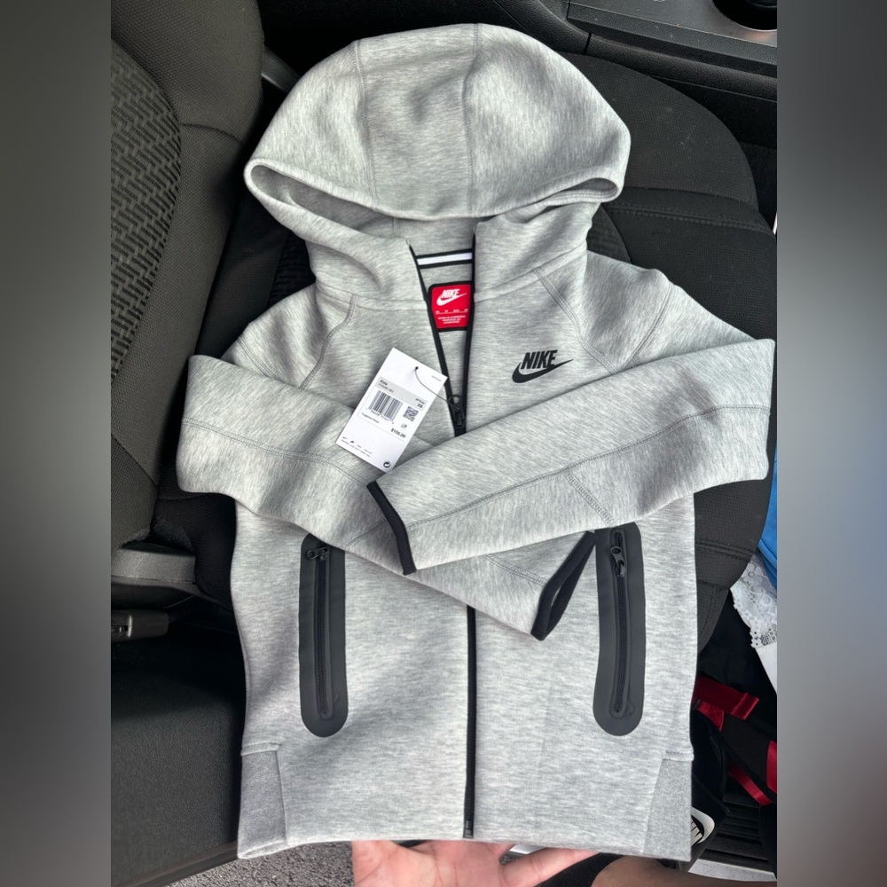 Nike Tech Hoodie Grey & Black Fleece Jacket Kids XS